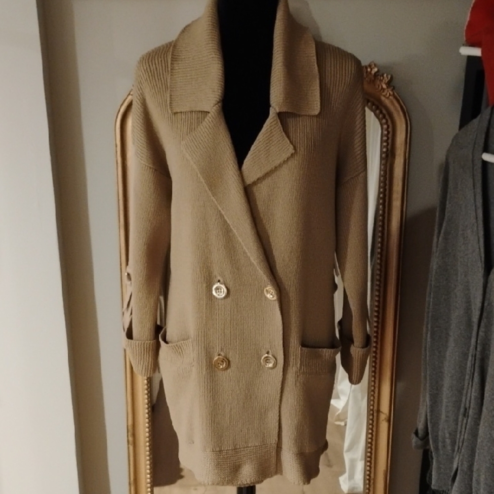 Ellen Tracy Beige Tan Knit Cardigan L